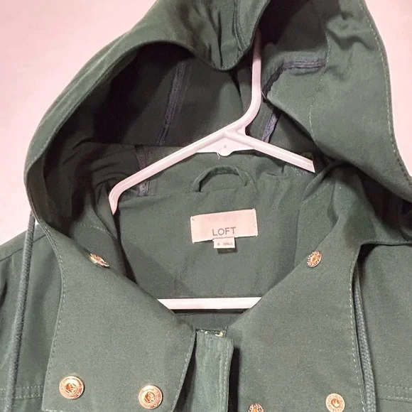 LOFT Dark Green Hooded Jacket with Gold Accents - Picture 7 of 12